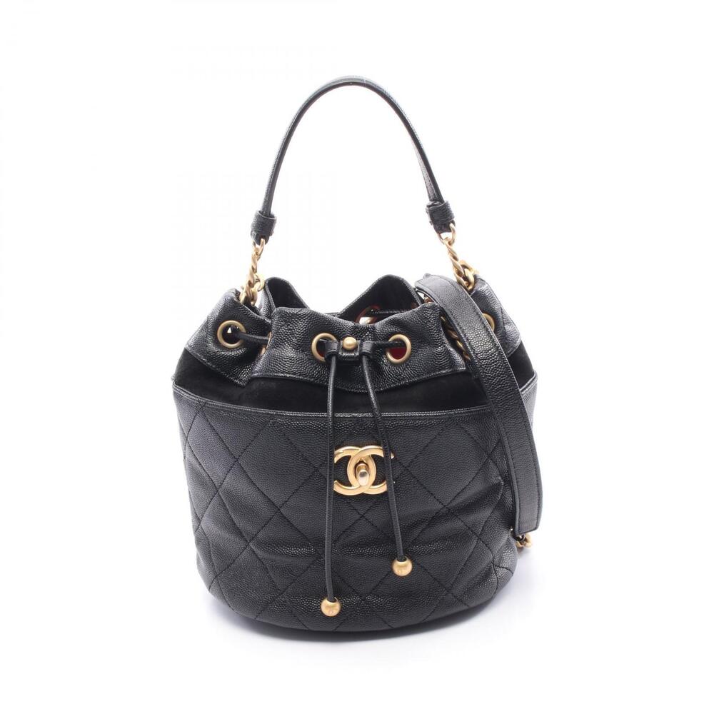 Chanel Matelasse Bucket Shoulder Bag Calfskin Leather Black